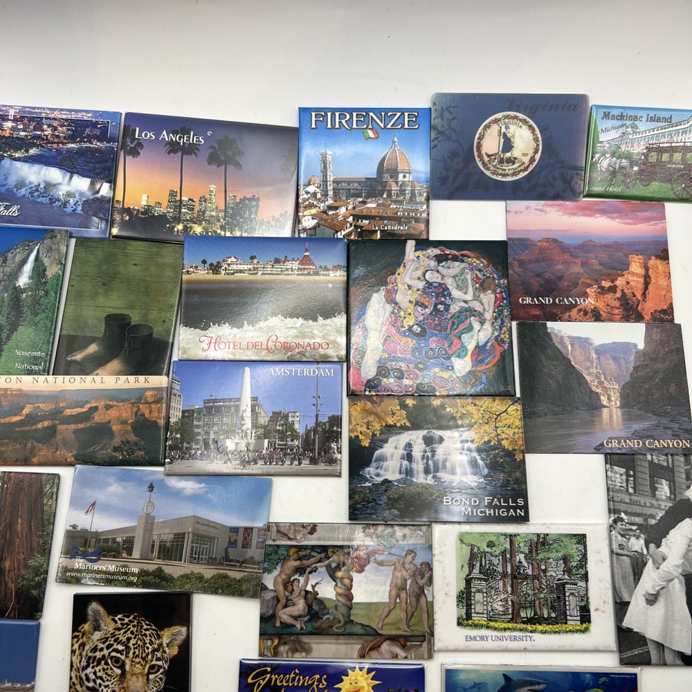 Vintage Travel Souvenir Fridge Magnets Bulk Lot of 23- US & World Landmarks Art